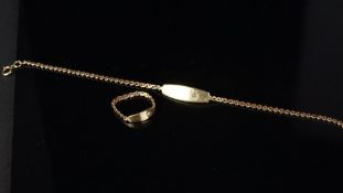 Fancy link bracelet with matching ring, mounted in hallmarked 9ct yellow gold, each piece set with a