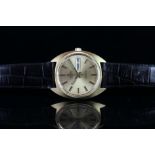 18CT VINTAGE OMEGA AUTOMATIC GENEVE DAY DATE, circular gold dial, baton hour markers, minute