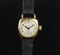 GENTLEMEN'S ELGIN 14K GOLD VINTAGE WRISTWATCH, circular off white dial with Arabic numerals and