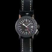 GENTLEMEN'S GLYCINE AIRMAN 18 SPHAIR GMT, REF. 3928, W/ BOX, AUTOMATIC WRISTWATCH, circular black