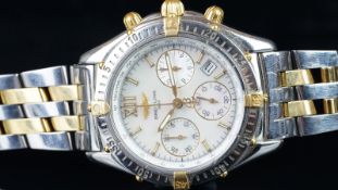 GENTLEMEN'S BREITLING BI-COLOUR CHRONOGRAPH WRISTWATCH, mid size, mother of pearl dial, triple