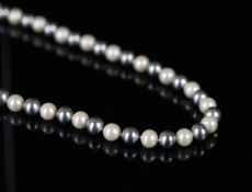 Dior simulated grey and white pearl necklace on white metal ball claps stamped 'Dior', approximate