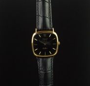 GENTLEMEN'S ROLEX CELLINI 18K GOLD WRISTWATCH, rounded square black dial with gold hour markers