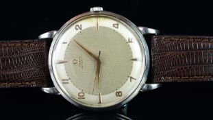 RARE OVERSIZED VINTAGE OMEGA AUTOMATIC WRISTWATCH, circular dial with rose applied Roman numerals