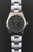 GENTLEMEN'S ROLEX OYSTER ROYAL WRISTWATCH REF. 6444, circular black gilt dial with coffin hour