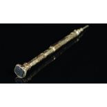 Gold cased propelling pencil, decorative engraving, inscribed 'John Hickson', monogrammed bloodstone