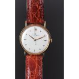 GENTLEMEN'S MOVADO VINTAGE 18K ROSE GOLD DRESS WATCH, circular off white dial with triangular