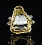 Diamond set ring mount, in yellow and white metal, with four rub-over set diamonds to the shoulders,