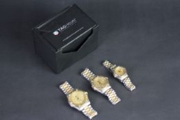 A SET OF THREE TAG HEUER 2000 , full, mid and ladies sizes, all with gold dials, luminous baton hour