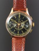 GENTLEMEN'S 18K ROSE GOLD TITUS CHRONOGRAPH, MANUALLY WOUND VINTAGE WRISTWATCH, circular gilt