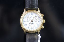 GENTLEMEN'S MAURICE LACROIX WRISTWATCH, circular triple register dial with roman numerals and