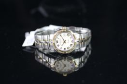 LADIES' RAYMOND WEIL PARSIFAL DATE WRISTWATCH, circular salmon dial with gold roman numerals and a