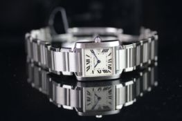 MIDSIZE CARTIER TANK FRANCAISE, REF. 2465, BRACELET WATCH, QUARTZ WRISTWATCH, square white dial with