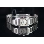 MIDSIZE CARTIER TANK FRANCAISE, REF. 2465, BRACELET WATCH, QUARTZ WRISTWATCH, square white dial with