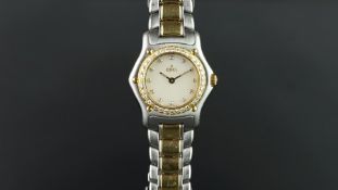 LADIES' EBEL BI COLOUR DIAMOND BEZEL WRISTWATCH, circular mother of pearl diamond dot dial with gold