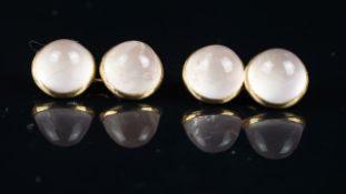 Pair of cabochon rose quartz cufflinks, mounted in yellow metal, total approximate weight 9.0
