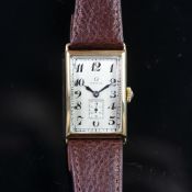 RARE GENTLEMEN'S 18K GOLD OMEGA RECTANGULAR, CIRCA. 1923, VINTAGE MANUALLY WOUND WRISTWATCH,