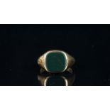 Bloodstone signet ring, 10mm square cushion cut bloodstone, set within a heavy yellow gold band, 3mm