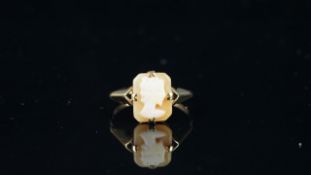 Cameo ring, mounted in hallmarked 9ct yellow gold, finger size J, approximate weight 1.6 grams.