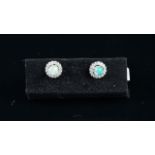 NEW OLD STOCK,Opal and diamond stud earrings, 5mm round cabochon cut opals, diamond surround, in