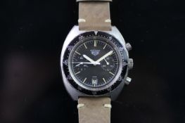 GENTLEMEN'S HEUER AUTAVIA CHRONOGRAPH REF. 73663, circular black twin register dial with patina hour