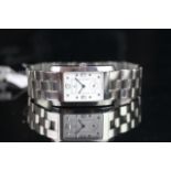 LADIES BAUME AND MERCIER WRISTWATCH, rectangular white dial with silver hour markers and a