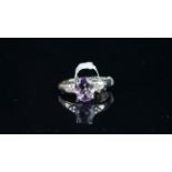 Purple and white stone ring, mounted in hallmarked 9ct white gold, finger size M 1/2, approximate