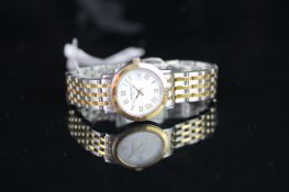 LADIES' RAYMOND WEIL DATE WRISTWATCH, circular white dial with gold roman numerals, date aperture at