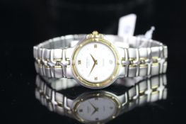 MID SIZE RAYMOND WEIL PARSIFAL DATE WRISTWATCH, circular white dial with gold dot hour markers and