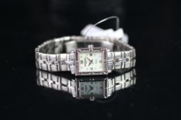 LADIES' RAYMOND WEIL MOTHER OF PEARL WRISTWATCH, rectangular M.O.P dial with diamond dot hour