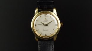 GENTLEMEN'S OMEGA SEAMASTER AUTOMATIC 18ct GOLD WRISTWATCH REF. 780454, circular silver dial with