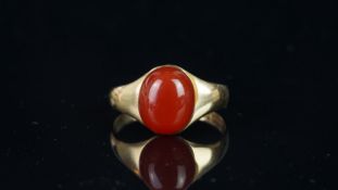 Carnelian cabochon ring, large oval cut cabochon 12x10mm, tapered 9ct band hallmarked, ring size