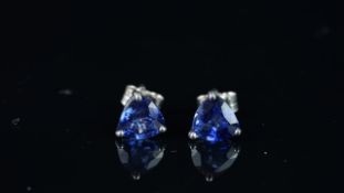 Pair of blue sapphire stud earrings, mounted in hallmarked 18ct white gold, post and butterfly