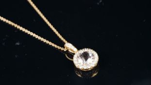 NEW OLD STOCK, Morganite and diamond necklace, round cut Morganite estimated weight 1.74ct,