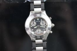 MIDSIZE CARTIER 21 CHRONOSCAPH, RUBBER AND STEEL, REF. 2424, CHRONOGRAPH, QUARTZ WRISTWATCH,