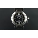 GENTLEMEN'S CARTIER PASHA AUTOMATIC WRISTWATCH, circular black dial with Arabic numerals and white