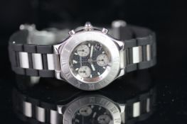 MIDSIZE CARTIER 21 CHRONOSCAPH, RUBBER AND STEEL, REF. 2424, CHRONOGRAPH, QUARTZ WRISTWATCH,