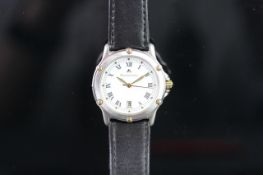 GENTLEMEN'S MAURICE LACROIX DATE WRISTWATCH, circular white dial with roman numerals and gold hands,