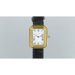 CARTIER 18CT WRISTWATCH, white rectangular dial with black Roman numerals, octagonal 18ct stepped