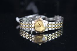LADIES' RAYMOND WEIL GENEVE WRISTWATCH, circular gold dial with gold hour markers and hands, 23mm