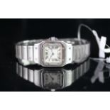 LADIES' CARTIER SANTOS GALBEE QUARTZ, BRACELET WATCH, REF. 1565, QUARTZ WRISTWATCH, square silver