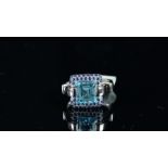 NEW OLD STOCK, UNWORN RETIRED STOCK - Blue topaz and sapphire ring, central square step cut blue