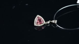 NEW OLD STOCK,Tourmaline and diamond pendant, trilliant cut pink tourmaline, 7.8mm trilliant cut,
