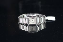 CARTIER TANK FRANCAISE, REF. 2384, BRACELET WATCH, QUARTZ WRISTWATCH, square white dial with blued