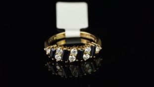 Sapphire and cubic zirconia half eternity ring, mounted in 9ct yellow gold, finger size L, gross
