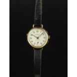 LADIES' SNOWDON MANUAL WIND WRISTWATCH, circular 28mm gold case, off-white dial, Arabic numbers,
