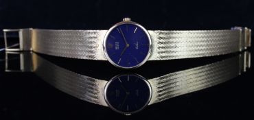 LADIES' ROLEX CELLINI 18K GOLD WRISTWATCH, circular blue dial with gold baton hour markers and