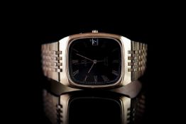 OMEGA DE VILLE QUARTZ REFERENCE 1332, rectangular cushion black dial, gold Roman numerals, outer