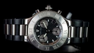 CARTIER 21 CHRONOGRAPH REFERENCE 2424, circular dial, triple register, luminous hands, stainless