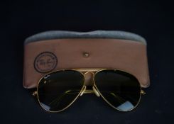 VINTAGE RAY BAN SUNGLASSES, B&L (Bausch & Lome) Ray-Ban 62-14 marked, gilt frames, WITH PERIOD